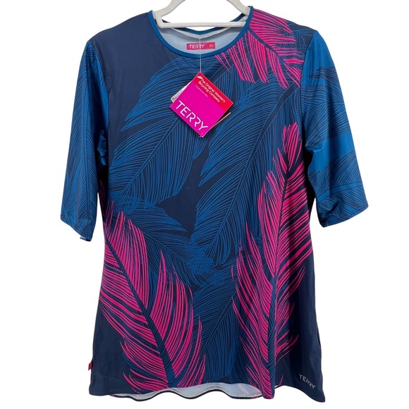 Terry Bicycles Tops - NWT Terry Bicycles Womens XL Cycling Jersey Navy Pink Palm Leaf UPF 50+ Half Slv